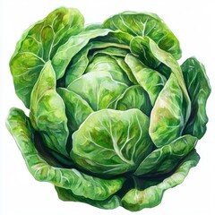 Obraz premium Watercolor Painting of Fresh Green Lettuce on white background