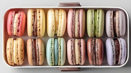 Display matte pastel macaron box sets in high resolution on backdrops for gourmet dessert presentation