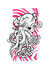 octopus japan traditional cloth or t-shirt with digital hand drawn Embroidery Men T-shirts Summer Casual Short Sleeve Hip Hop T Shirt Streetwear