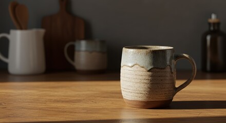 Ceramic Mug on Wooden Countertop Still Life
