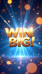 Exciting Bright Big Win Text Display Celebrating Success with Radiant Lights and Sparkles. AI Generative