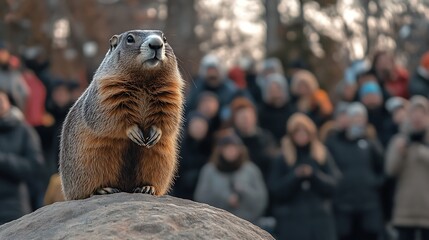 Majestic Marmot on a Rock, Surrounded by Spectators
