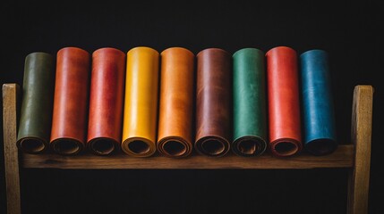 Naklejka premium Neatly Arranged Rolls of Multi-Colored Natural Leather