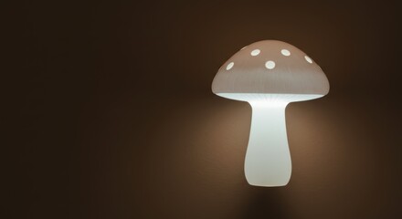 Mushroom Lamp with White Spots Glowing in Dark