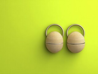 Vibrant lime green background featuring a pair of traditional castanets Perfect for music, dance, or Spanish culture themes - studio design detail instrument still