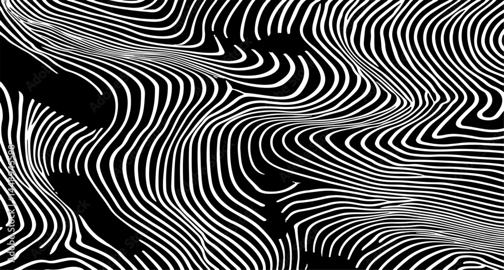 Aufkleber dynamic black and white vector art featuring wavy, hypnotic lines. the abstract pattern creates an o