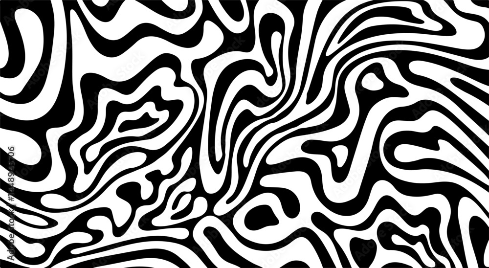 Poster Monochrome wavy stripes twist and turn across the composition, creating an optical illusion effect. This abstract vector art is captivating, contemporary, and perfect for stylish decorative use.