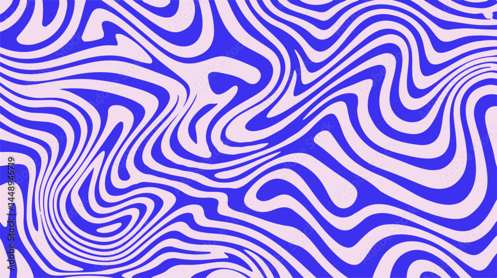 Poster dynamic blue and white vector art featuring wavy, hypnotic lines. the abstract pattern creates an op