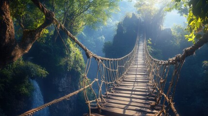 Fototapeta premium Mystic Rope Bridge in Lush Jungle