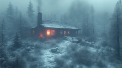 Cozy Cabin in a Winter Wonderland Warm Lights Against the Frosty Night