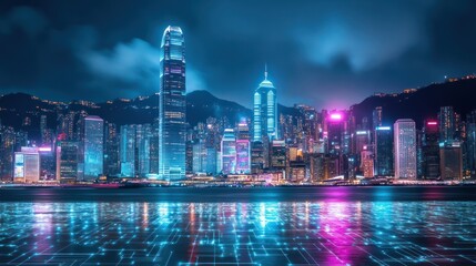 Hong Kong's Skyline at Night: A Futuristic Vision of Urban Connectivity