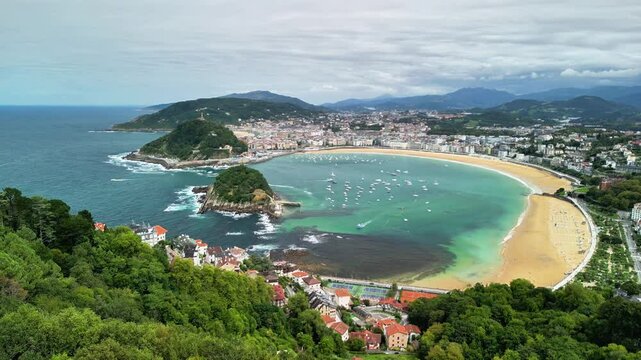 Breathtaking view of La Concha Beach, showcasing its beauty and surrounding hills in San Sebastin