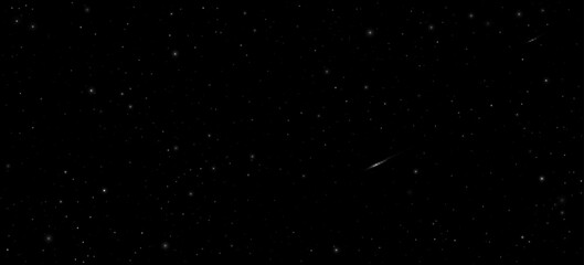 Abstract starry sky with a falling meteorite. Shining stars in the dark sky. Universe background. Deep cosmos and black outer space concept. Vector illustration