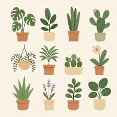 Cute Potted Houseplants Set &ndash; Flat Botanical Icons