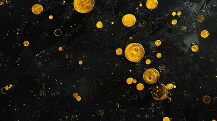 Abstract Golden Bubbles on Black Background
