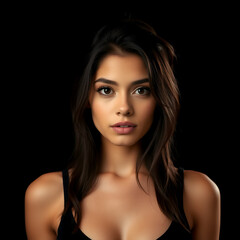 Obraz premium frontal portrait of latina girl in studio isolated on black background, alternative modeling concept.