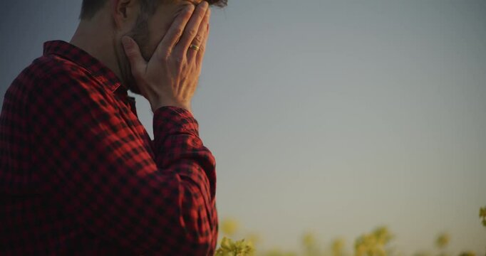 Close-up of Sad Farmer Facing Losses