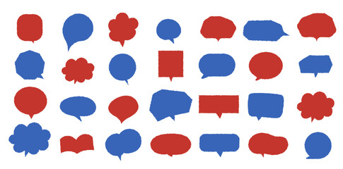 2025年大阪関西万博のイメージカラーを基調とした吹き出しセット - 赤と青の会話イラスト