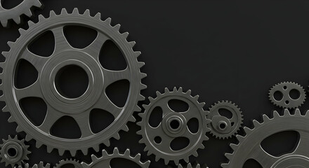 Intricate Arrangement of Industrial Gears on a Dark Background