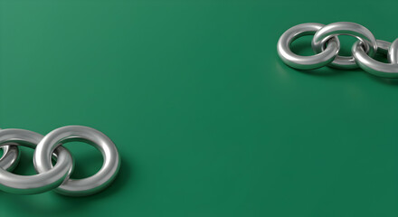 Obraz premium Silver chain links on a vibrant green background showcasing texture