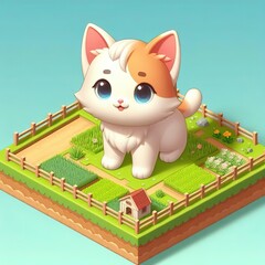 Cat isometric digital illustration cartoon animation concept art creative farming
