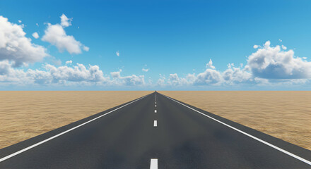 Fototapeta premium Endless Open Road Under Bright Blue Sky with Clouds and Landscape