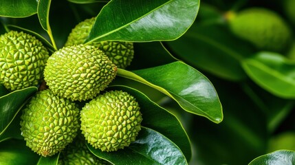 Vibrant Green Rambutan Fruits on Lush Foliage