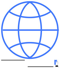 Blue globe with grid lines symbolizing worldwide web next to a smartphone icon with tapping gesture. Ideal for communication, technology, innovation, connectivity, globalization, internet, digital