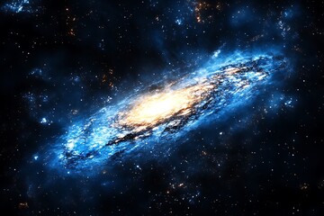 Fototapeta premium A breathtaking cosmic swirl a vibrant blue and gold galaxy ablaze with stellar energy glowing intensely against the dark