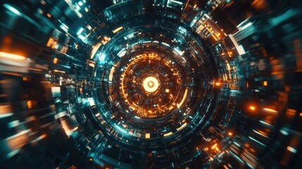 Obraz premium Abstract tunnel, glowing rings, futuristic design
