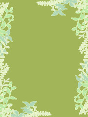 ナチュラルな雰囲気の、植物のフレーム型背景、優しいモスグリーン