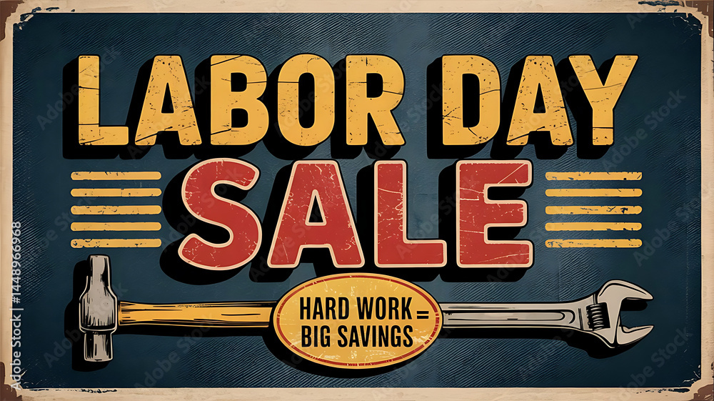 Fototapete labor day sale, made up with tools on black background banner template for website created with gene