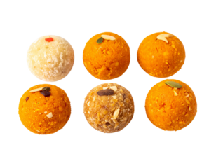 Six sweets laddu (laddoo) isolated on white background. Suitable for marketing or business purposes. PNG file