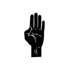 Bold black silhouette of an open hand showing four fingers extended upwards in a straightforward manner on a transparent background