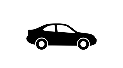 Fototapeta premium Simple black sedan vehicle silhouette, side view, with round tires and curved roof, vector icon, for mobile apps and infographics on a transparent background