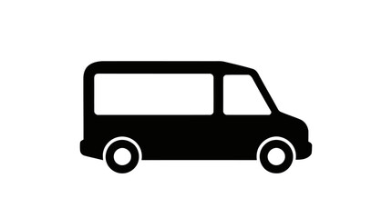 Detailed black silhouette of a van or minivan, featuring rounded edges and simplified car design, transportation icon on a transparent background