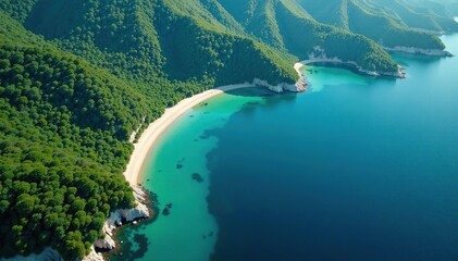 Fototapeta premium Abstract aerial view of a lake's shoreline, intricate curves and inlets , shape, landscape, calm