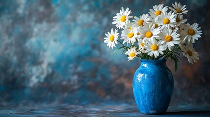 Summer daisies in a charming blue vase bringing a sense of freshness and vitality generative ai