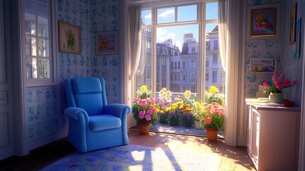Fototapeta premium Flower balcony room interior view