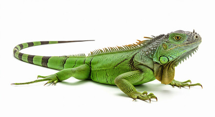Obraz premium Green Iguana with Spikes on a White Background