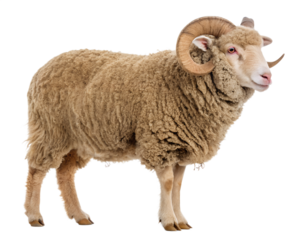 Arles Merino sheep, ram, 3 years old, standing isolated on white, Remastered