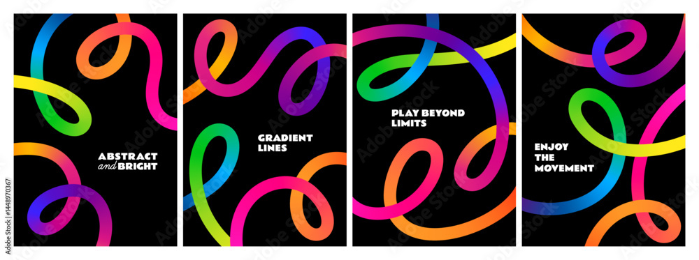 Fototapete Abstract Color Shapes Pattern. Background with Wave Gradient Lines. Vector Rainbow Ribbons. 3D Graphic Design Elements