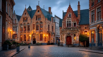 Fototapeta premium European town square at dusk