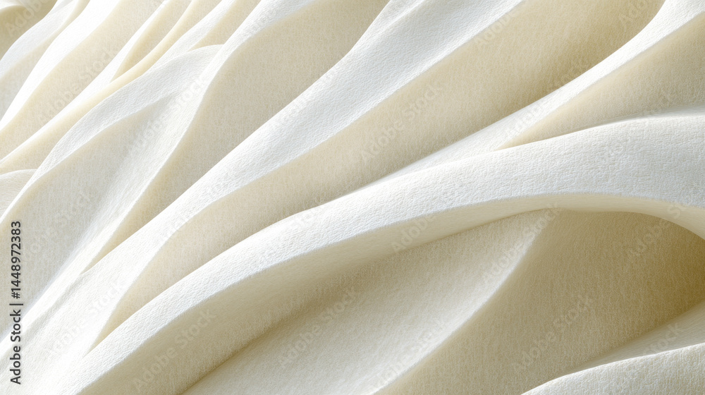 Poster a white fabric with a wavy pattern. the fabric appears to be made of foam, giving it a soft and fluf