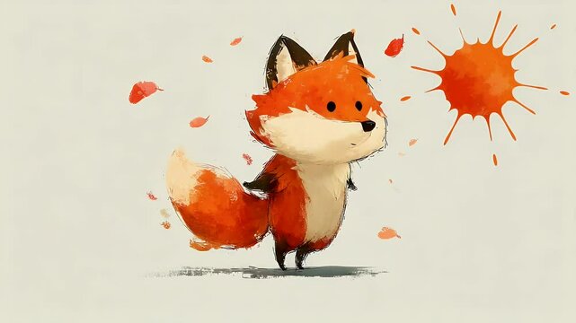 Cute fox illustration autumn leaves