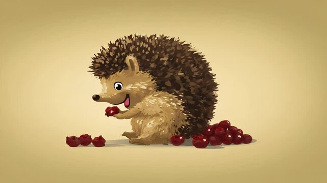 Cute hedgehog eating berries