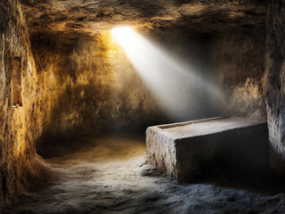 sunlit empty chamber: ancient catacomb interior
