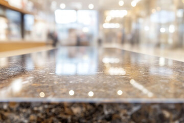 Abstract interior view from granite countertop, warm tone and blurred background