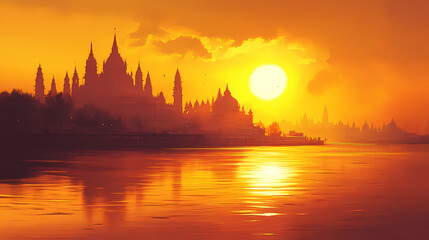 Fototapeta premium sunset golden ganges river