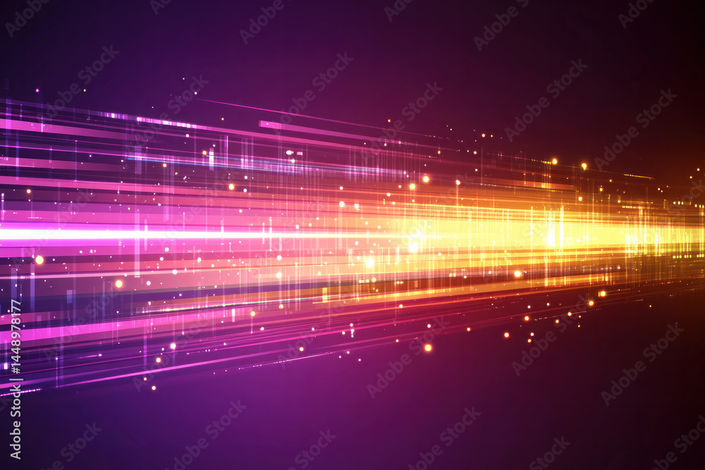 Poster a colorful line of dots with a purple background. the dots are in different colors and sizes, creati